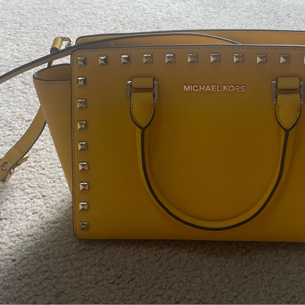 Michael Kors Yellow Satchel with Stud Accents